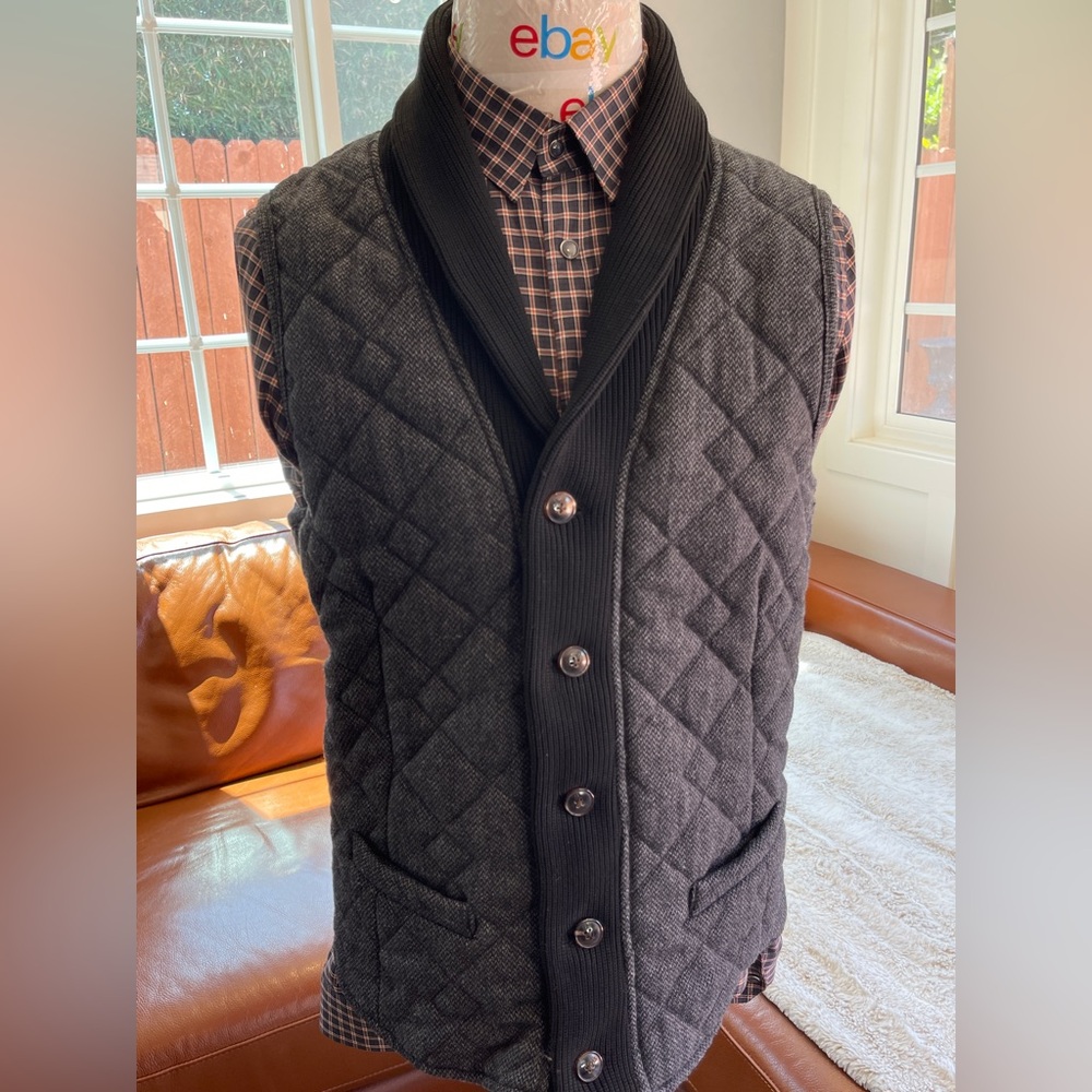 Scotch & Soda Vest Mens XL Grey Herringbone Quilted Wool Blend Waistcoat